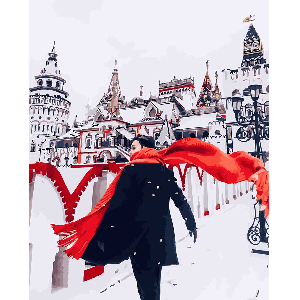 Картина по номерам 'Красный шарф зимой'