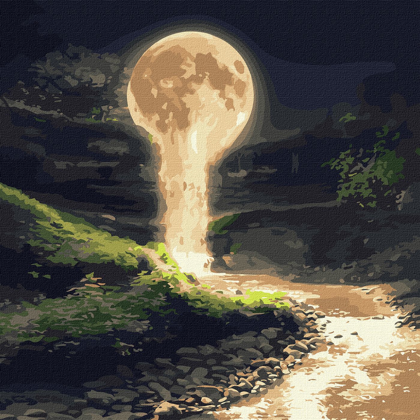 Картина за номерами 'Місячний водоспад з фарбами металік'