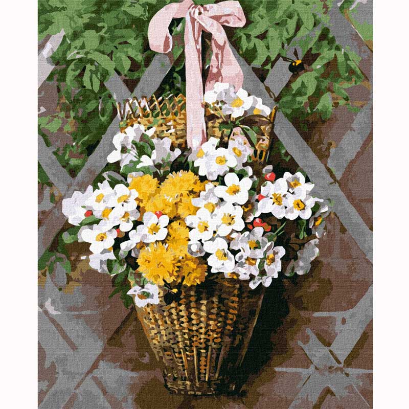 Картина по номерам 'Плетеная корзина с цветами'