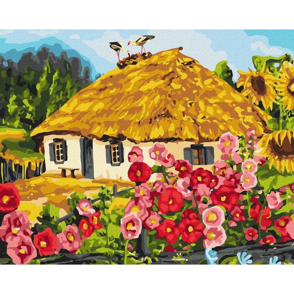 Картина по номерам 'Сельский дом с аистами'