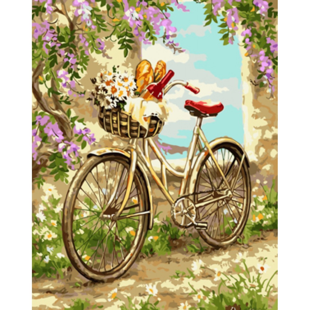 Картина по номерам 'Велосипед в саду'
