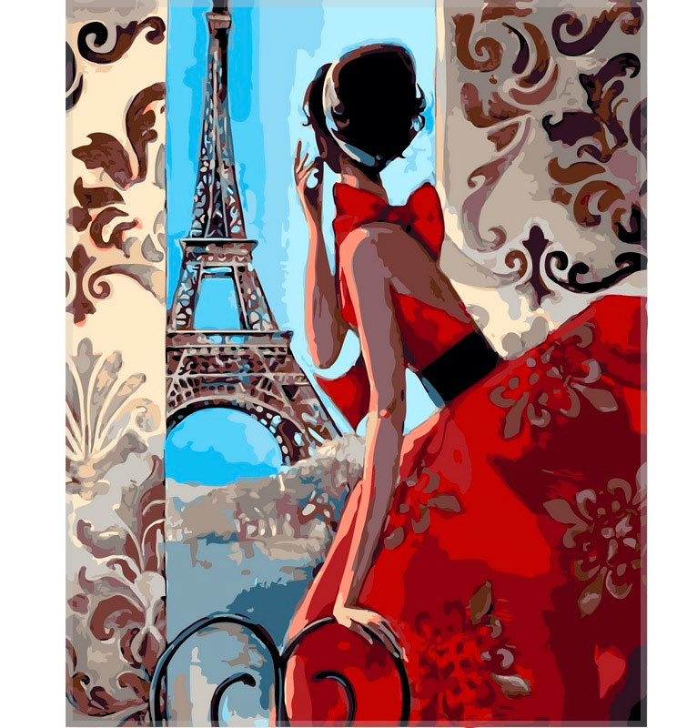 Картина по номерам  'Девушка смотрит на Париж' в коробке
