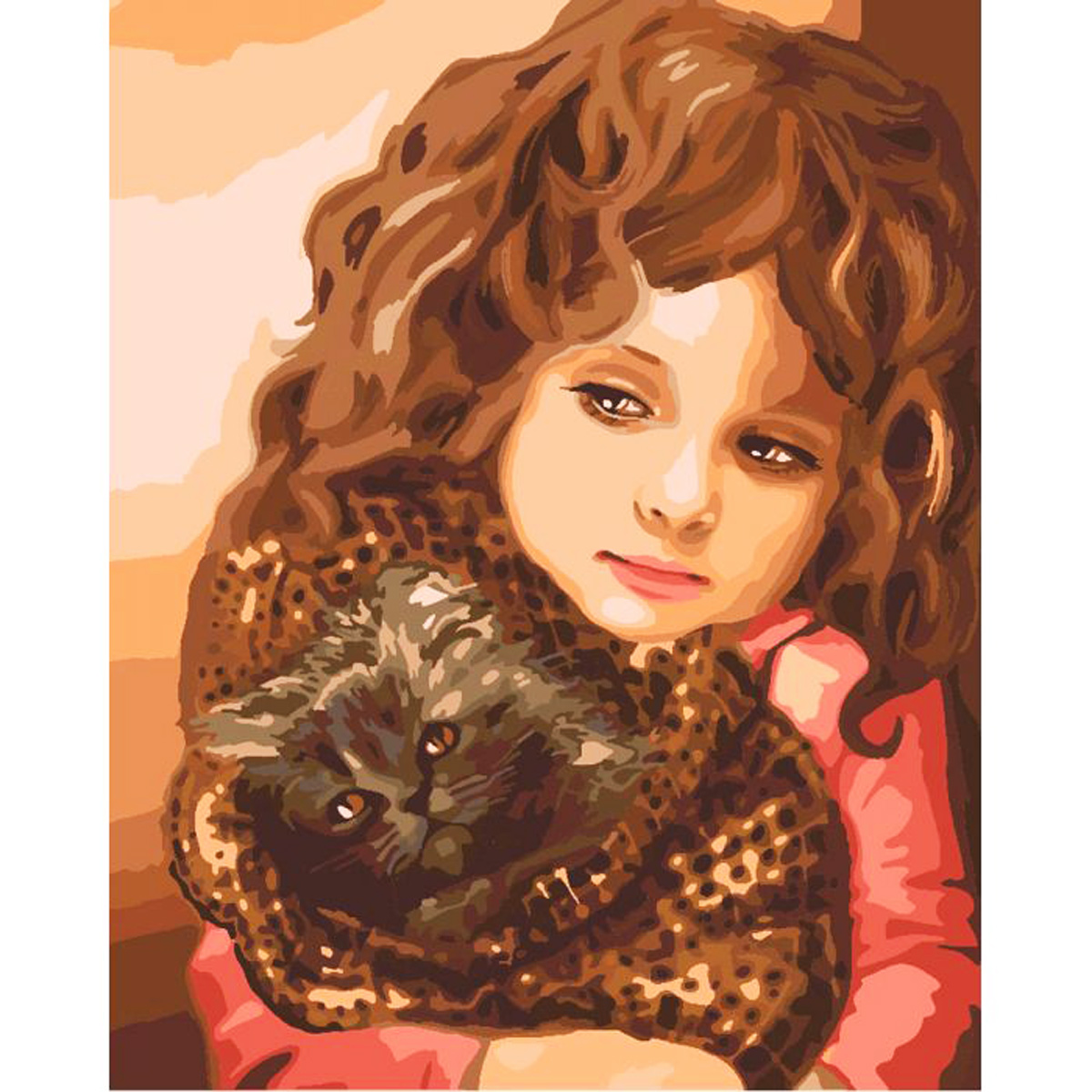 Картина по номерам на холсте 'Малышка с котёнком'