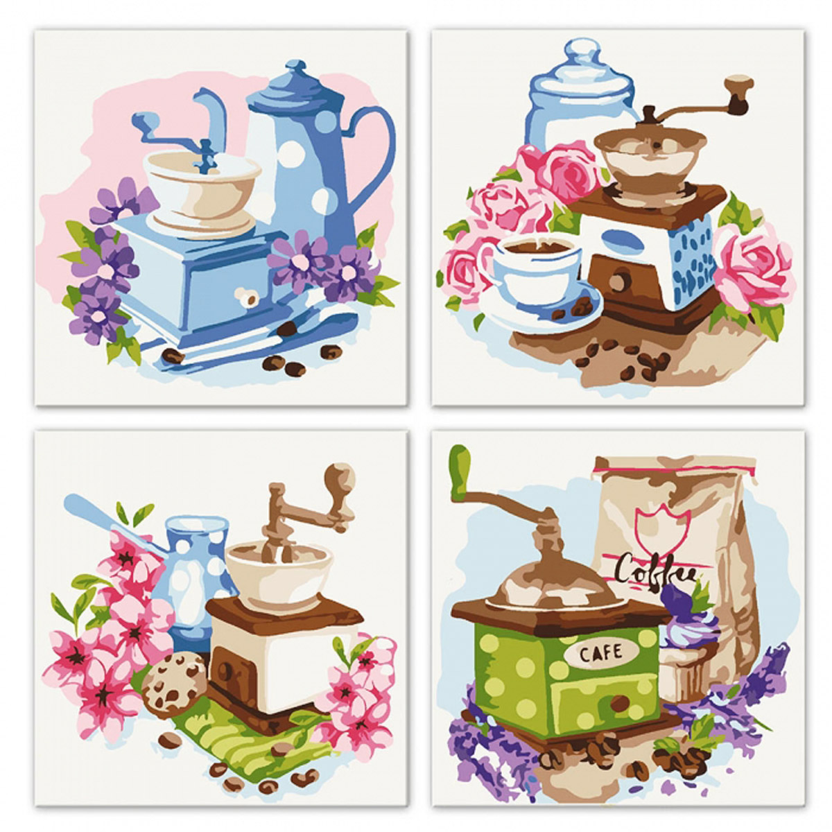 Картина за номерами полиптих 'Квіткова кава'