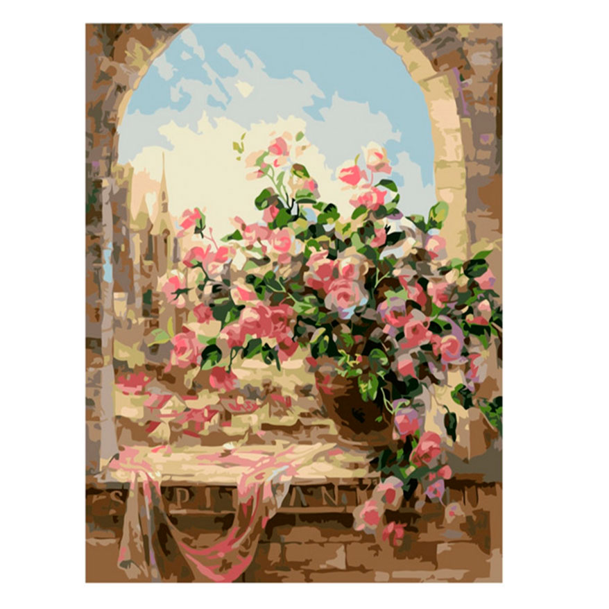 Картина-раскраска по номерам 'Цветы у старинного окна'