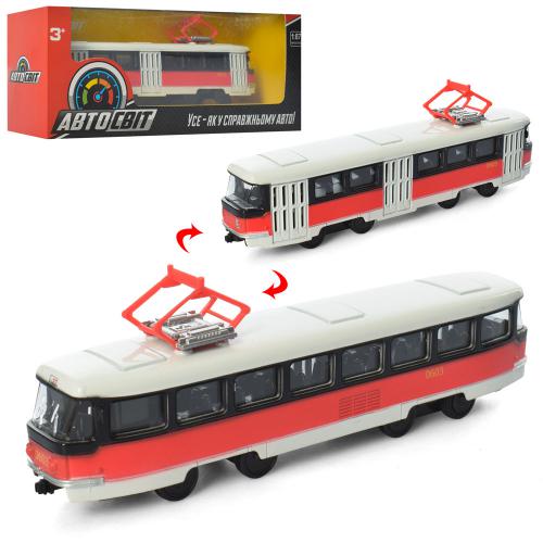 Копия игрушечного трамвая 'АвтоМир' красно-белая