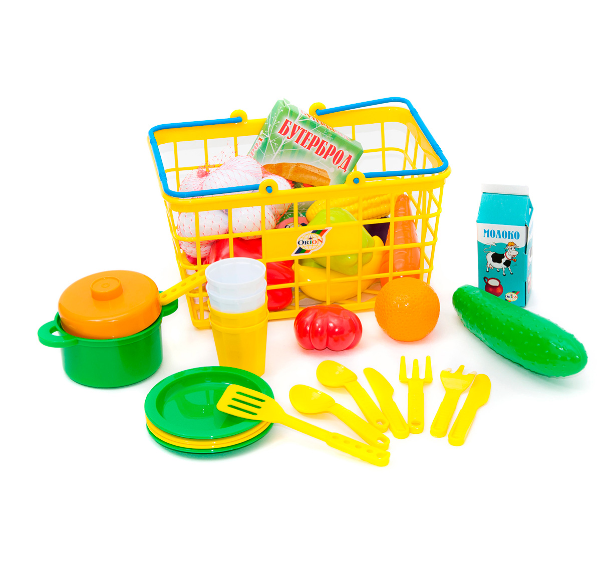 Корзинка с игрушечной едой и посудкой 'Супермаркет'