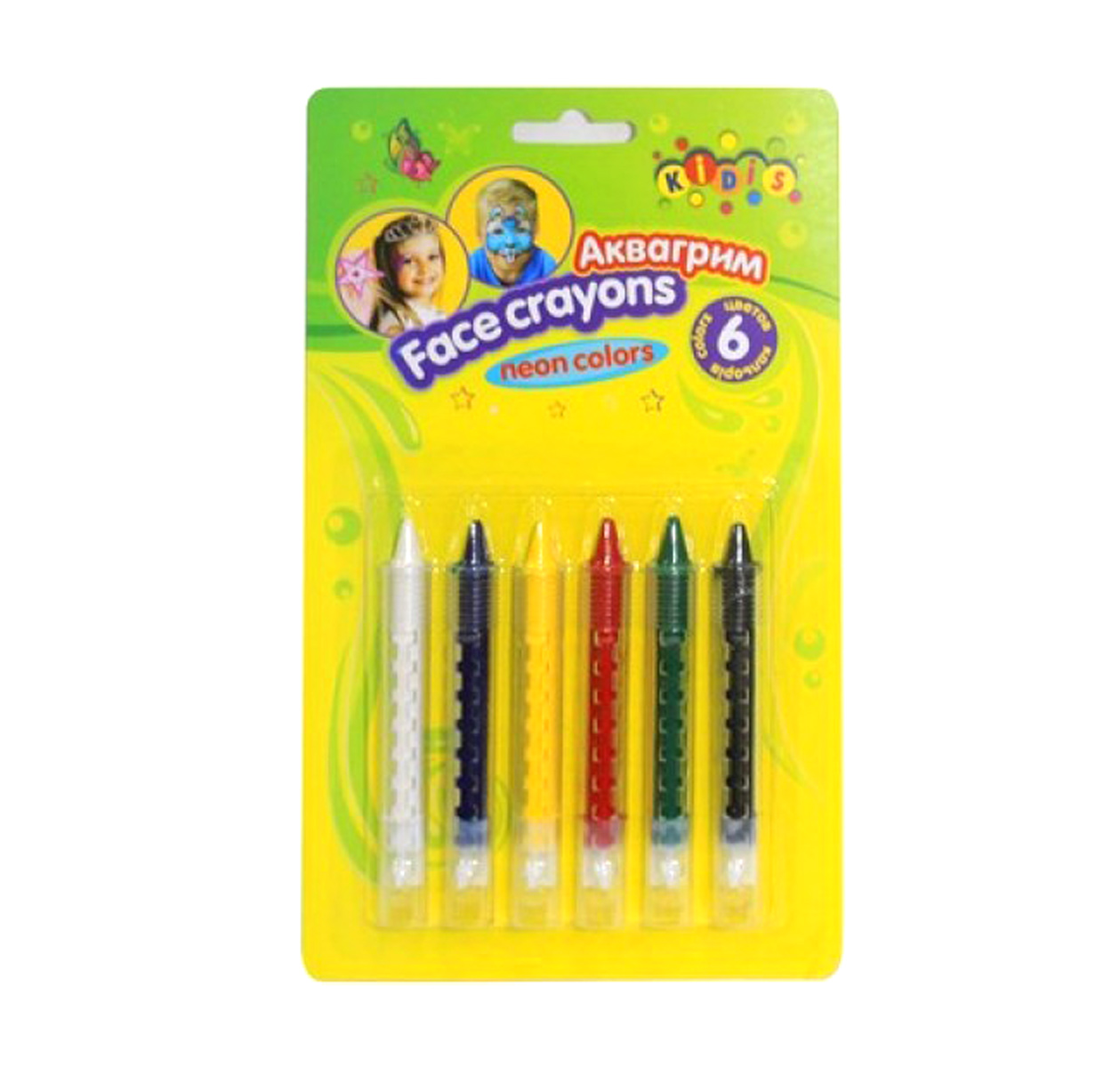 Краска  аква-гримм в карандашах  6 цветов  неон
