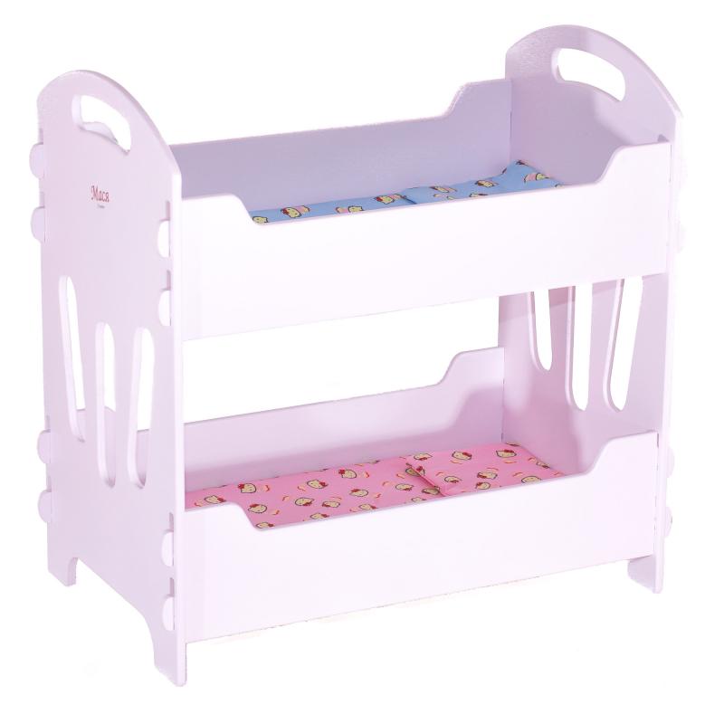 Кроватка розовая для кукол двухярусная 'Мася' с постелью