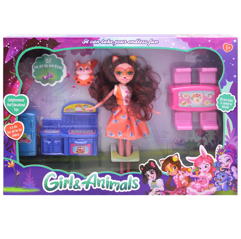 Кукла Felicity Fox и Flick (лиса) 'Enchantimals' с кухонной мебелью