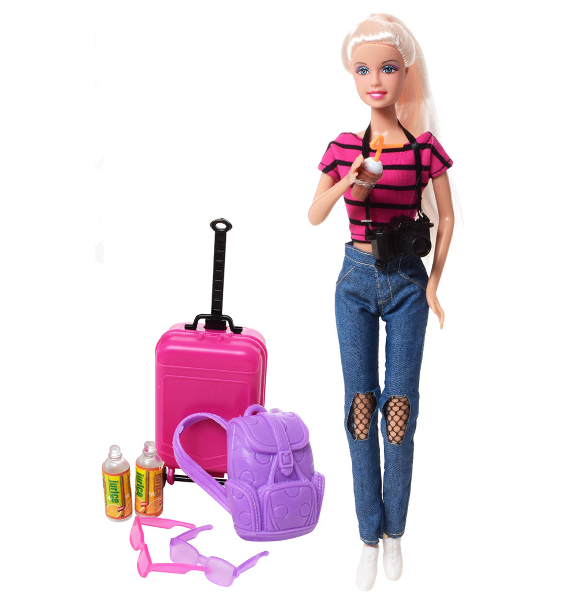 Лялька Дефа з фотоапаратом і багажем