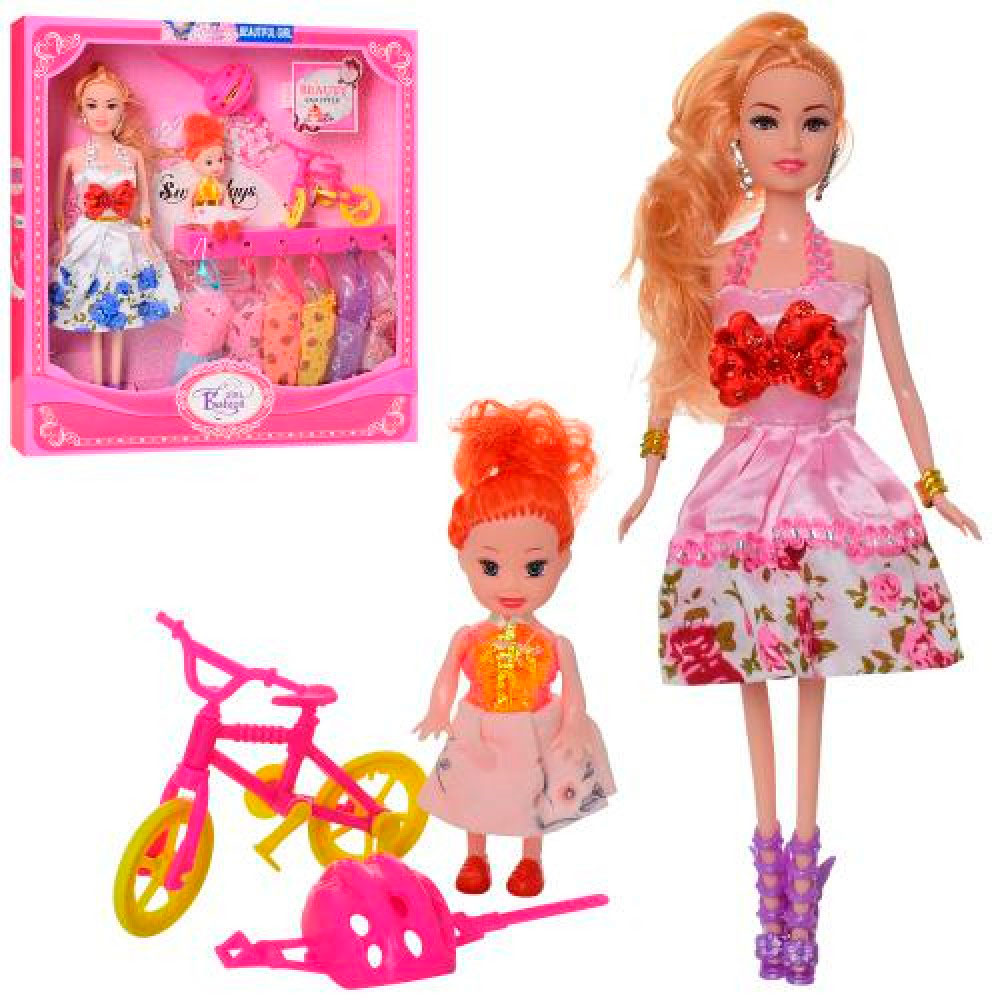 Кукла типа Барби с дочкой нарядами велосипедом и аксессуарами