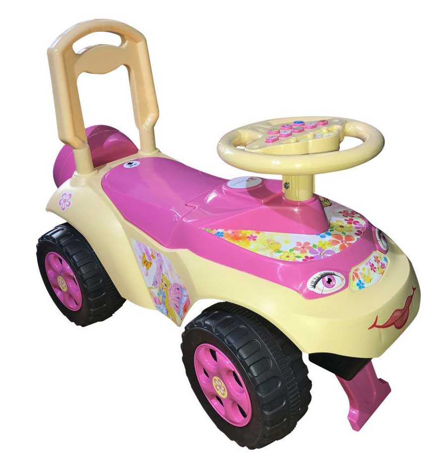 Машинка толокар для девочки розовая с музыкальным рулем