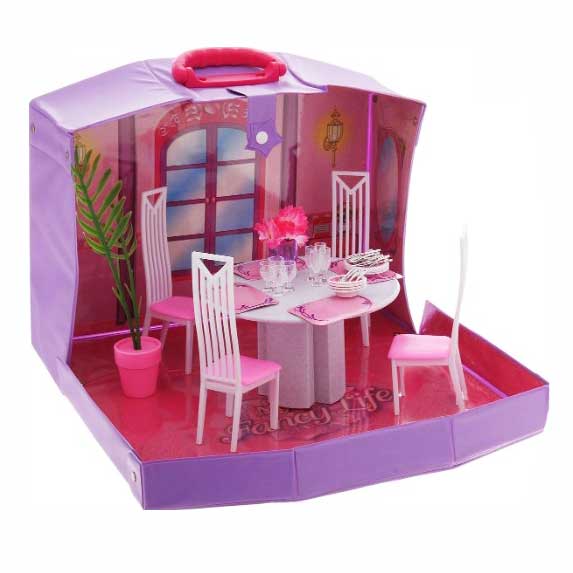 Меблі для ляльок з посудом у валізі 'Їдальня'
