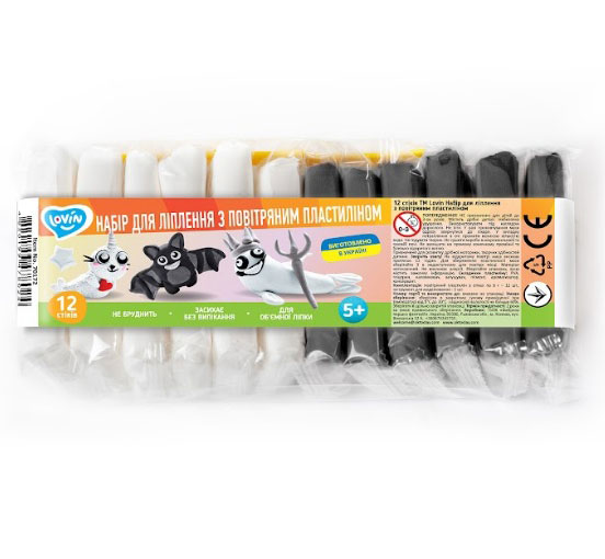 Набір для ліплення з повітряним пластиліном 12 чорно-білих стіків