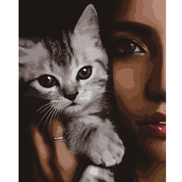 Набор для рисования картина по номерам 'Девушка с котенком'