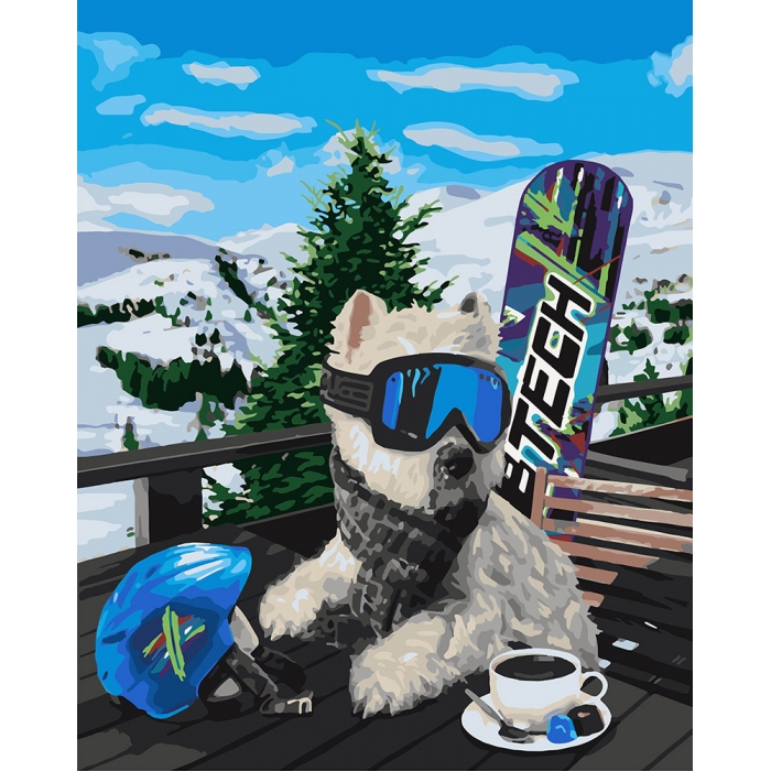 Набір для розпису картини за номерами 'Сноубордист собака'