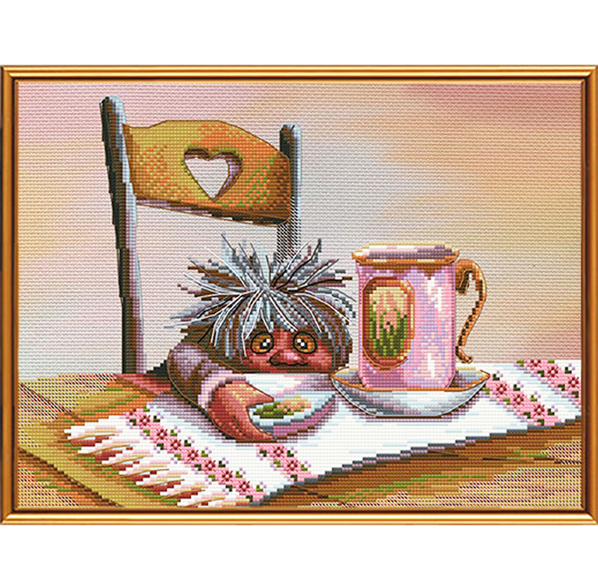 Набор для вышивания нитками на канве с фоновым рисунком 'Вкусный десерт'