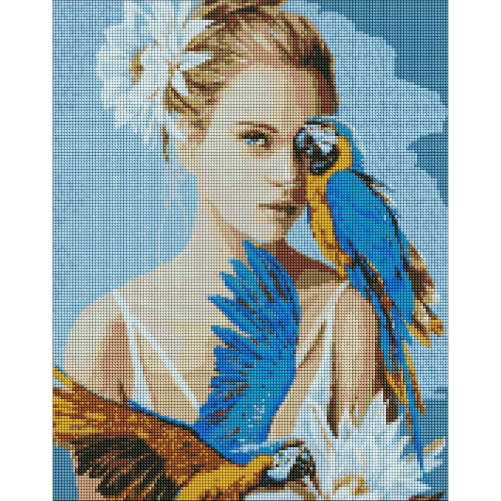 Набор с алмазной мозаикой 'Девушка с голубыми попугаями'