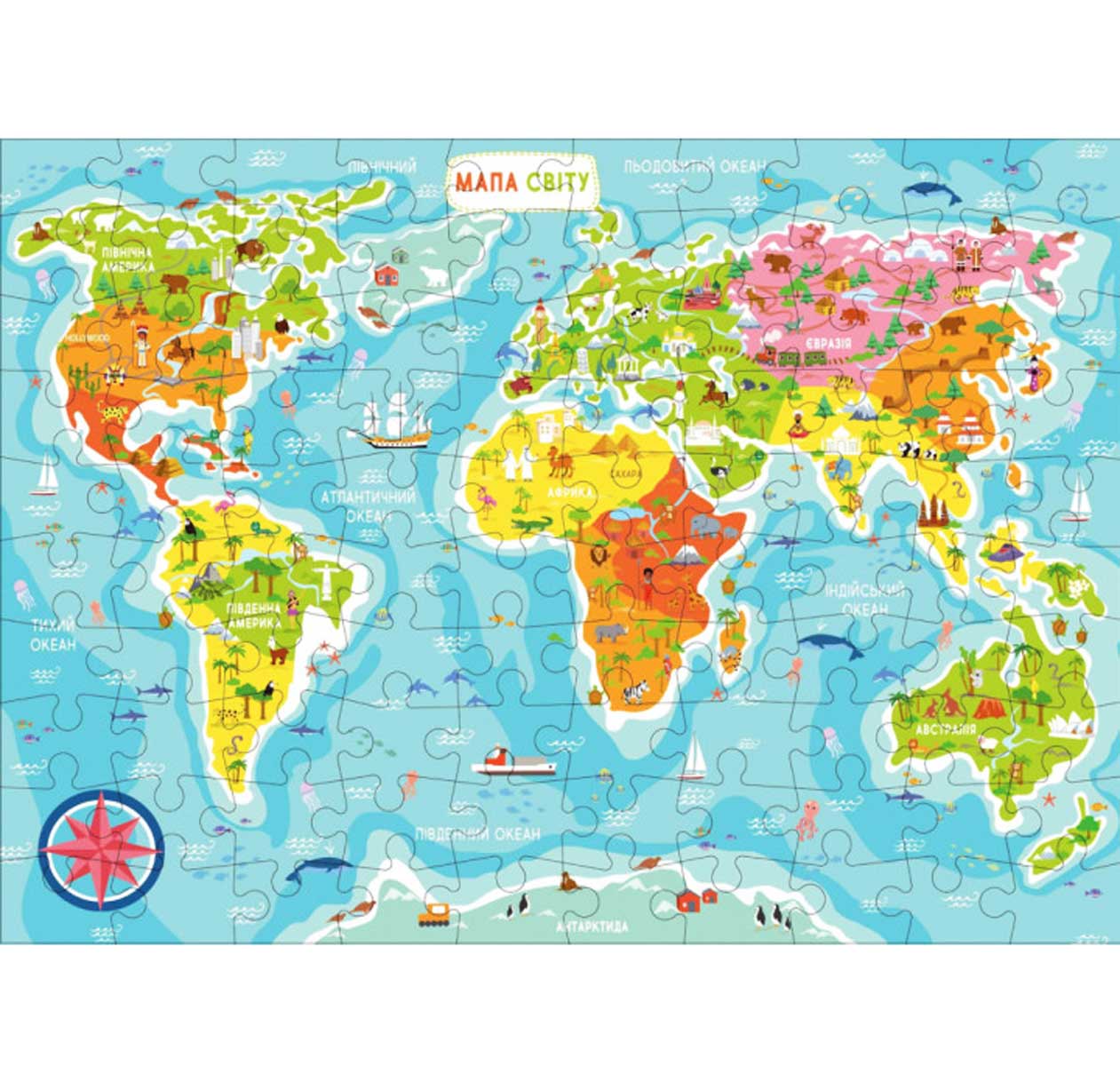Пазл 'Карта Мира' на украинском языке 100 элементов