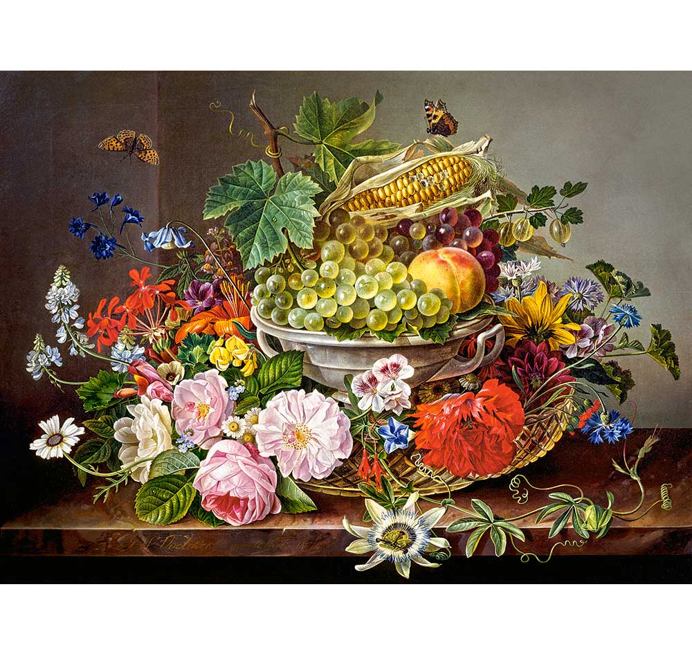 Пазли Касторленд 'Натюрморт з квітами і фруктами' 2000 деталей