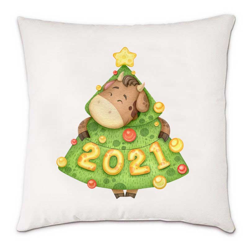 Подушка на новый год 'Бык в костюме елки'