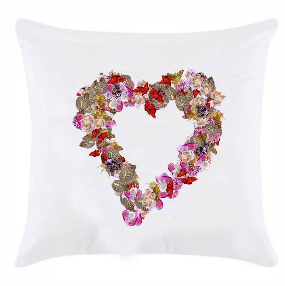 Подушка на подарок 'Сердце из цветов и бабочек'