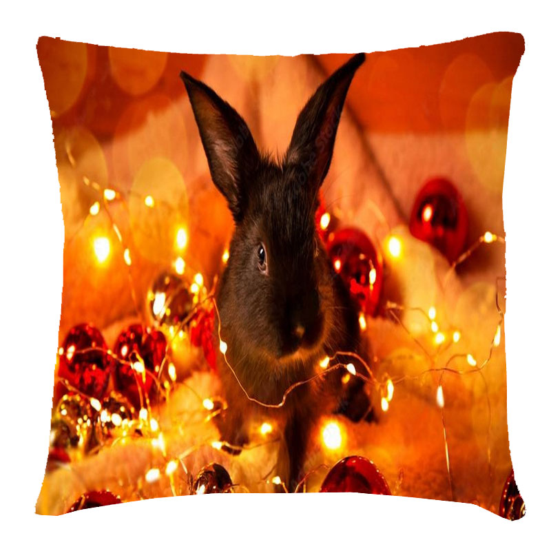 Подушка новорічна 'Кролі з гірляндою'