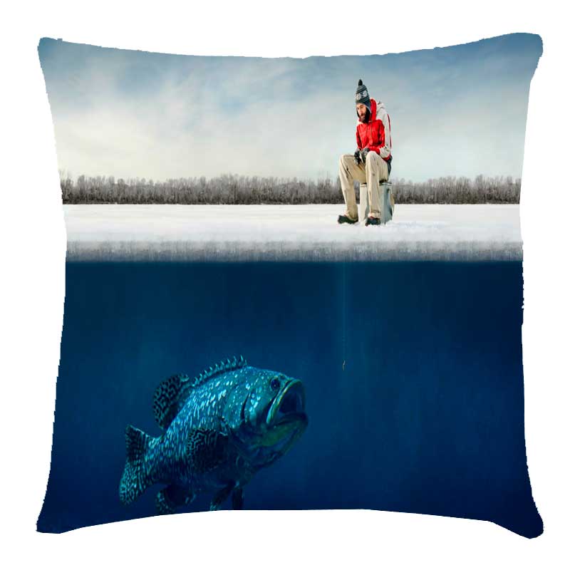 Подушка с 3Д принтом для рыбака 'Зимняя рыбалка'