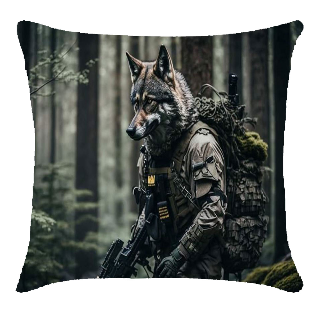 Подушка с 3-Д принтом 'Волк военный'