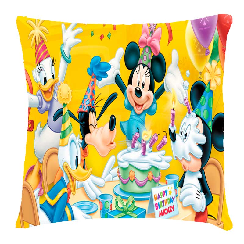 Подушка с 3д принтом 'С днем рождения Микки Маус'