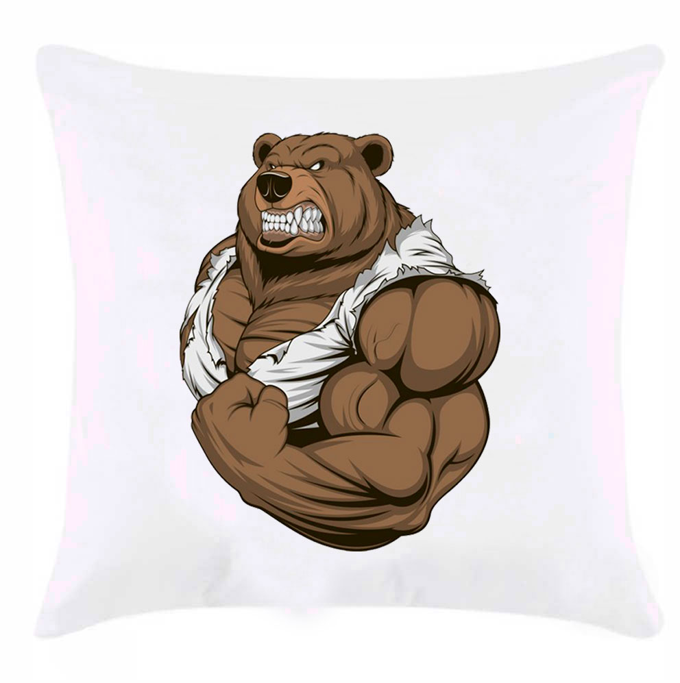Подушка с принтом 'Медведь бодибилдер'