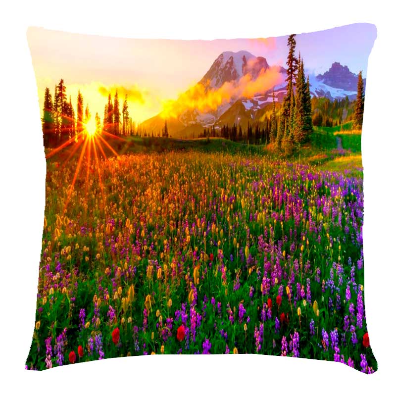 Подушка с принтом 'Полевые цветы в лучах солнца'