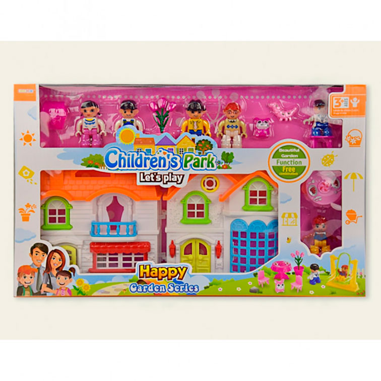 Раскладной кукольный домик 'Happy' двухэтажный с куклами, мебелью и питомцем