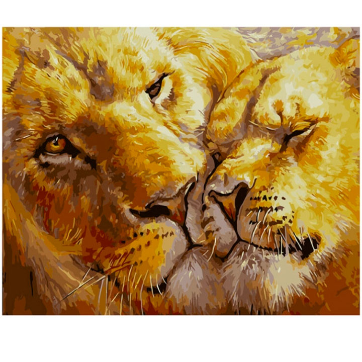 Роспись красками по номера 'Пара влюбленных львов'