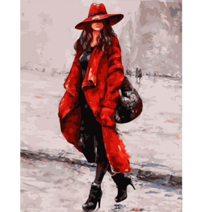 Розпис фарбами за номерами 'Жінка в червоному капелюсі'