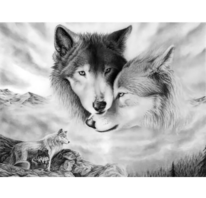 Розпис фарбами за номерами 'Колаж з вовками'
