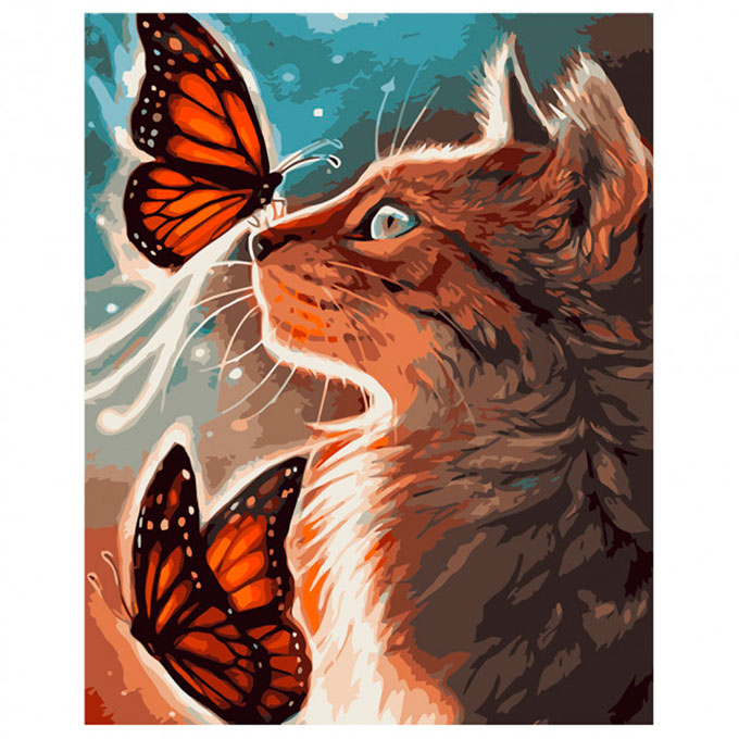 Роспись красками по номерам 'Кот с бабочками'