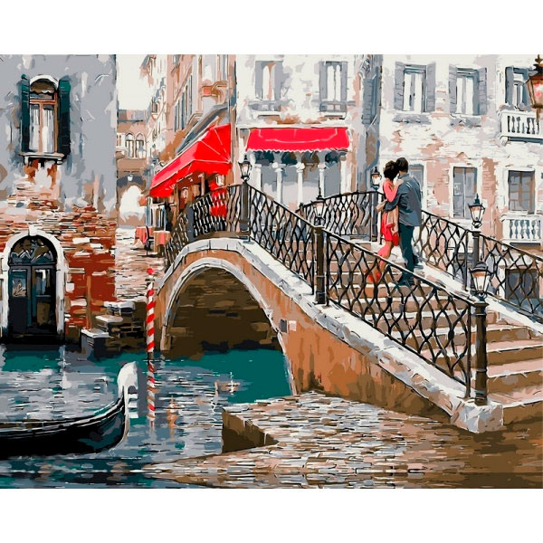 Роспись красками по номерам 'Пара на мосту в Венеции'