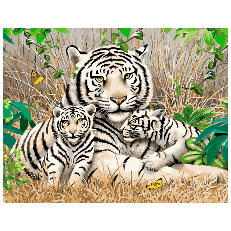 Розпис фарбами за номерами 'Сім'я бенгальських тигрів'