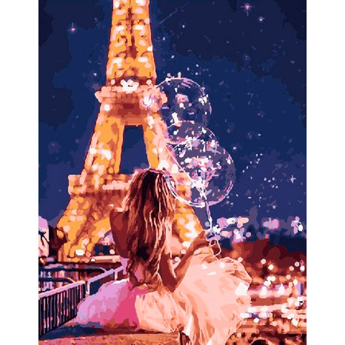 Роспись красками по номерам  'Сказочный вечерний Париж' в коробке