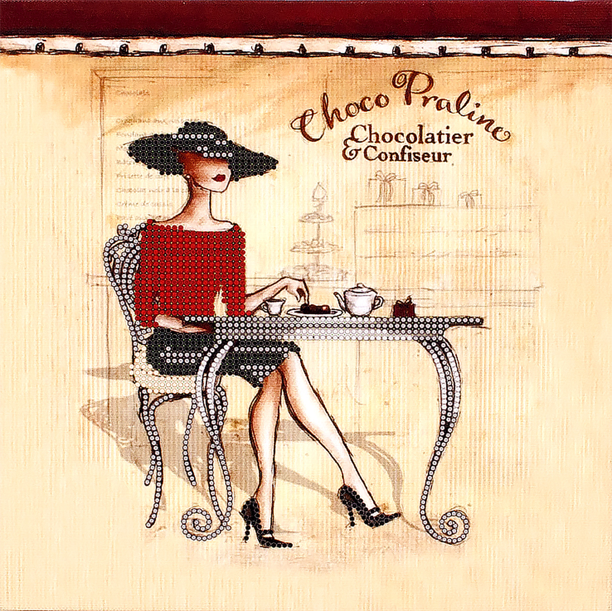 Схема-рисунок для вышивки бисером'За столиком в кафе'