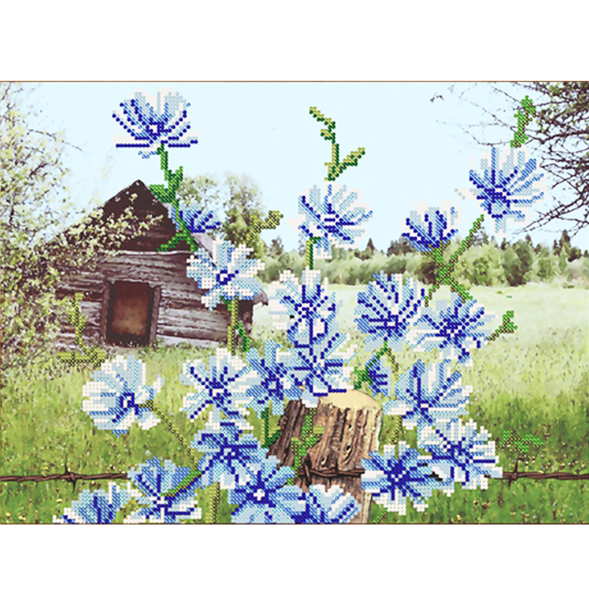 Тканина з нанесеним малюнком-схемою 'Блакитні квіточки' для вишивання бісером
