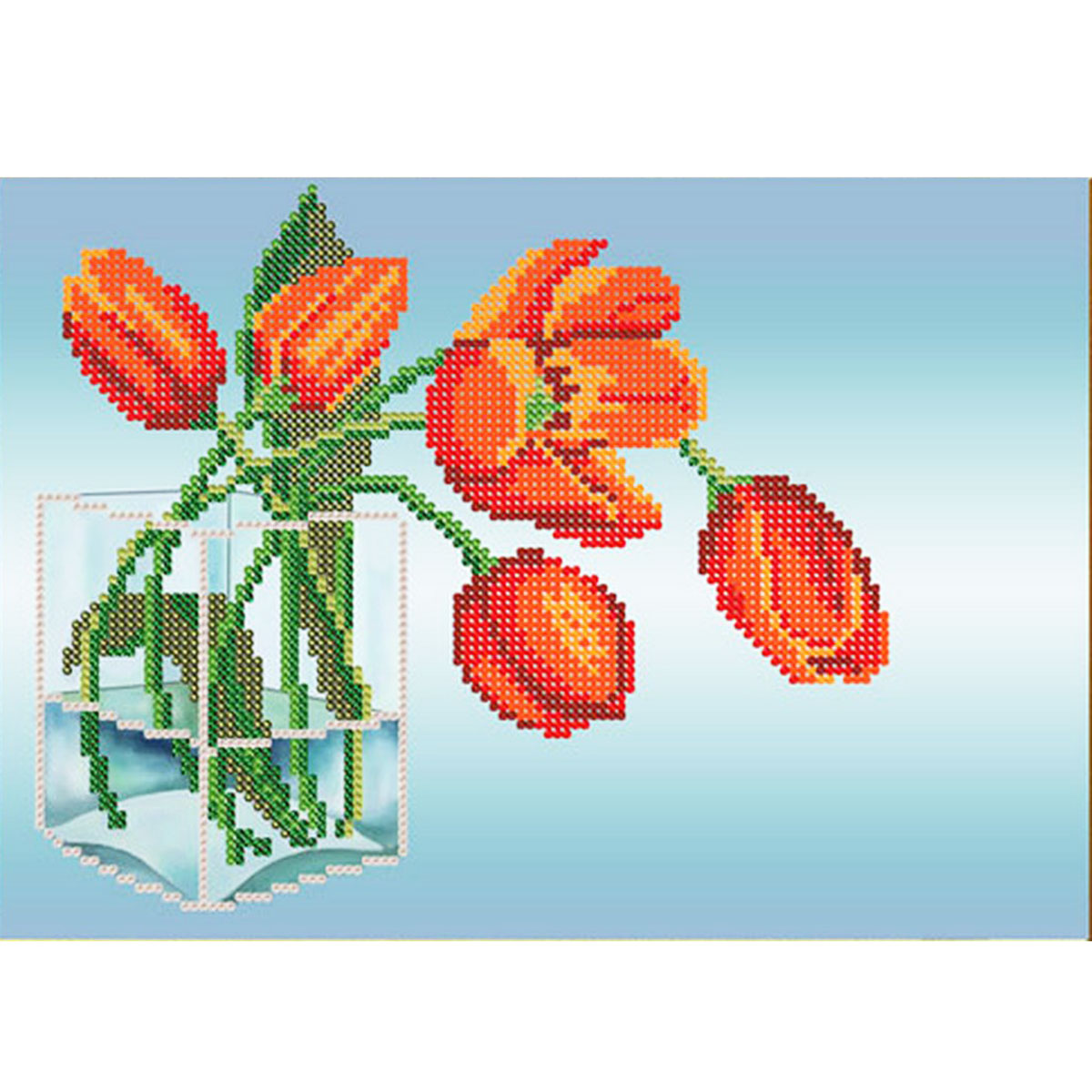 Ткань с нанесенным рисунком-схемой  'Красные тюльпаны' для вышивания бисером