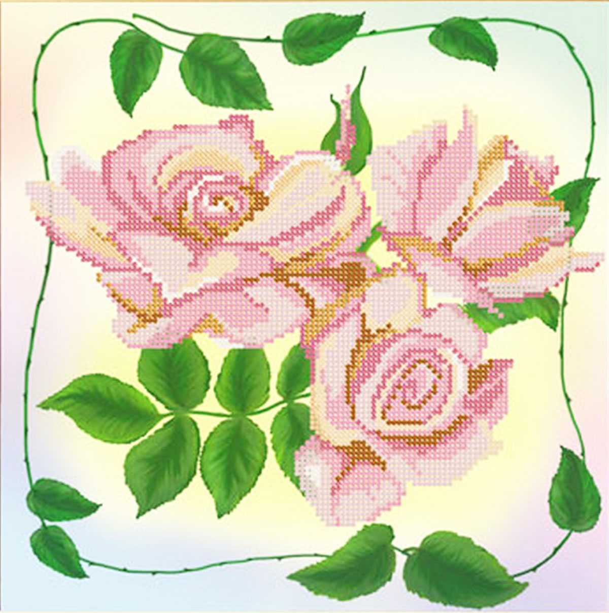 Ткань с нанесенным рисунком-схемой  'Розовая нежность' для вышивания бисером