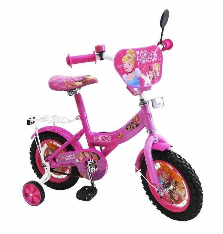 Велосипед 12' для девочки розовый 'Принцесса' с доп колесами