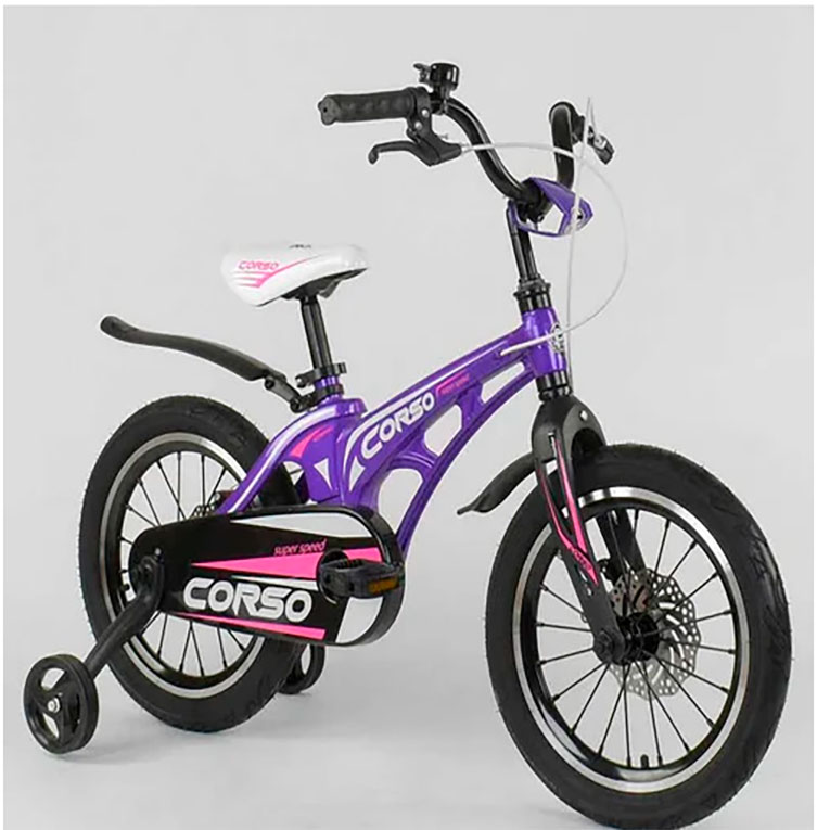 Велосипед 16' дюймов 2-х колёсный CORSO Фиолетовый
