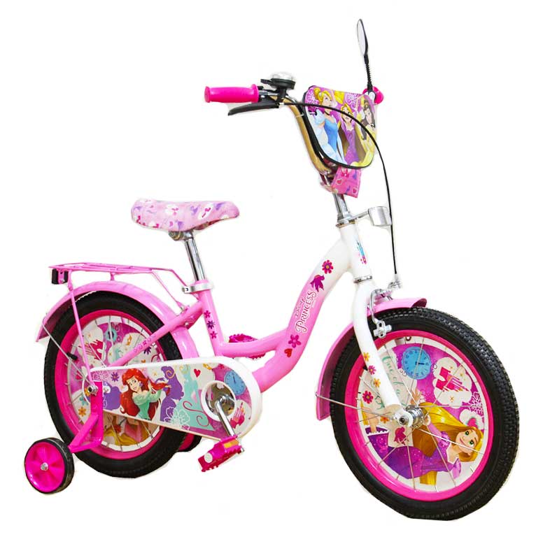 Велосипед 16' із страхувальними колесам для дівчинки 'Принцеси'
