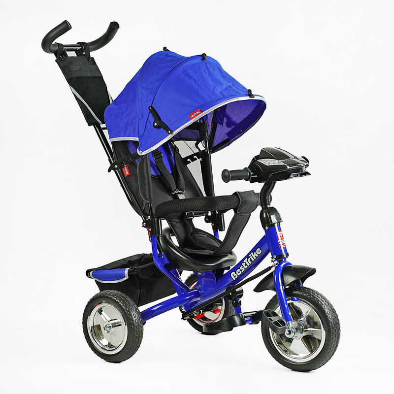 Велосипед детский синий с родительской ручкой Best Trike  с фарой и Bluetooth