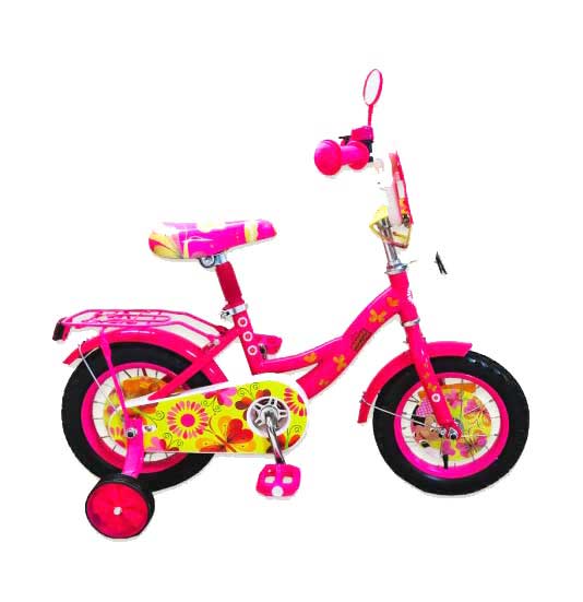Велосипед розовый 2-х колесный 12' со страховочными колесами